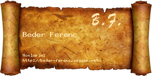 Beder Ferenc névjegykártya